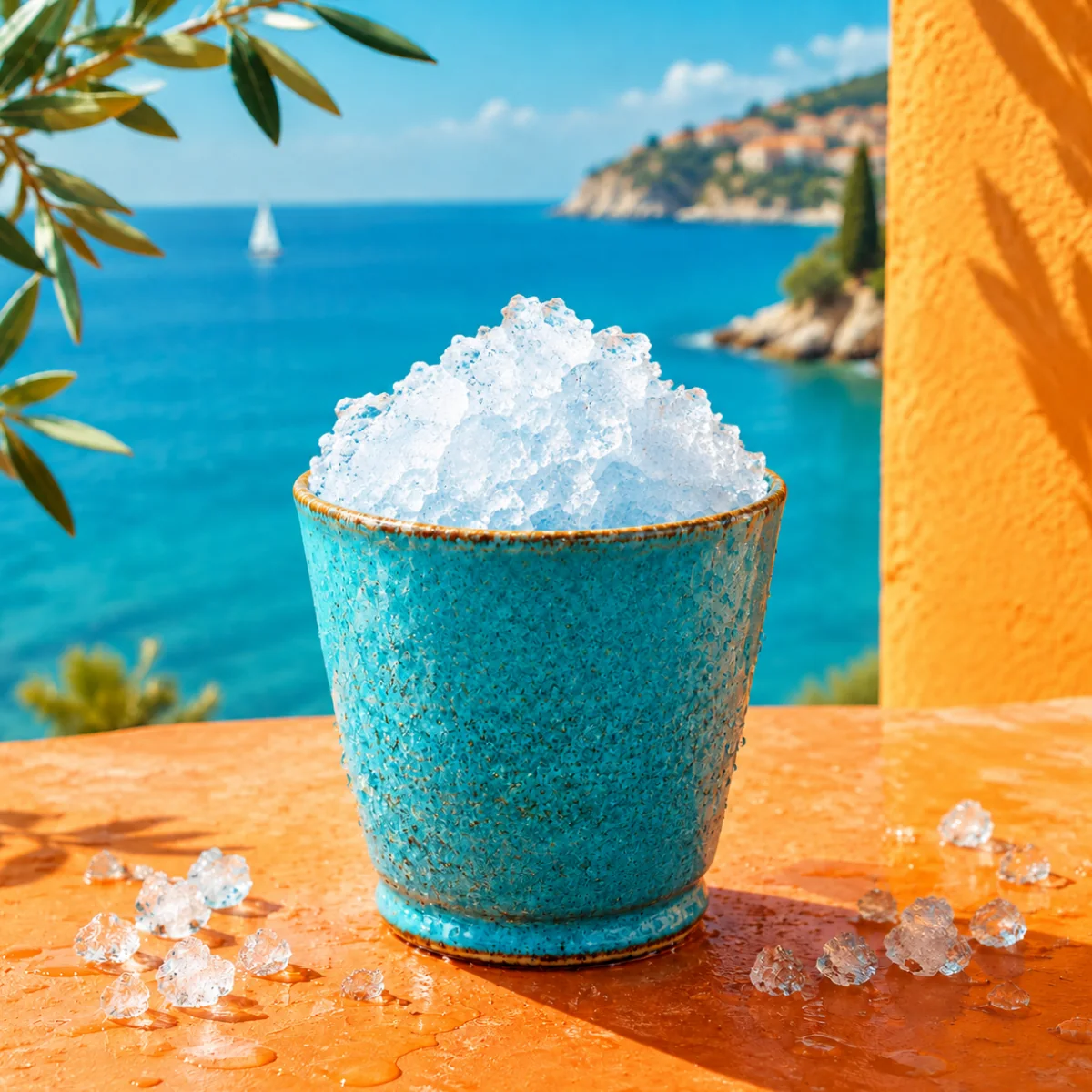 Glace pilée face à la mer