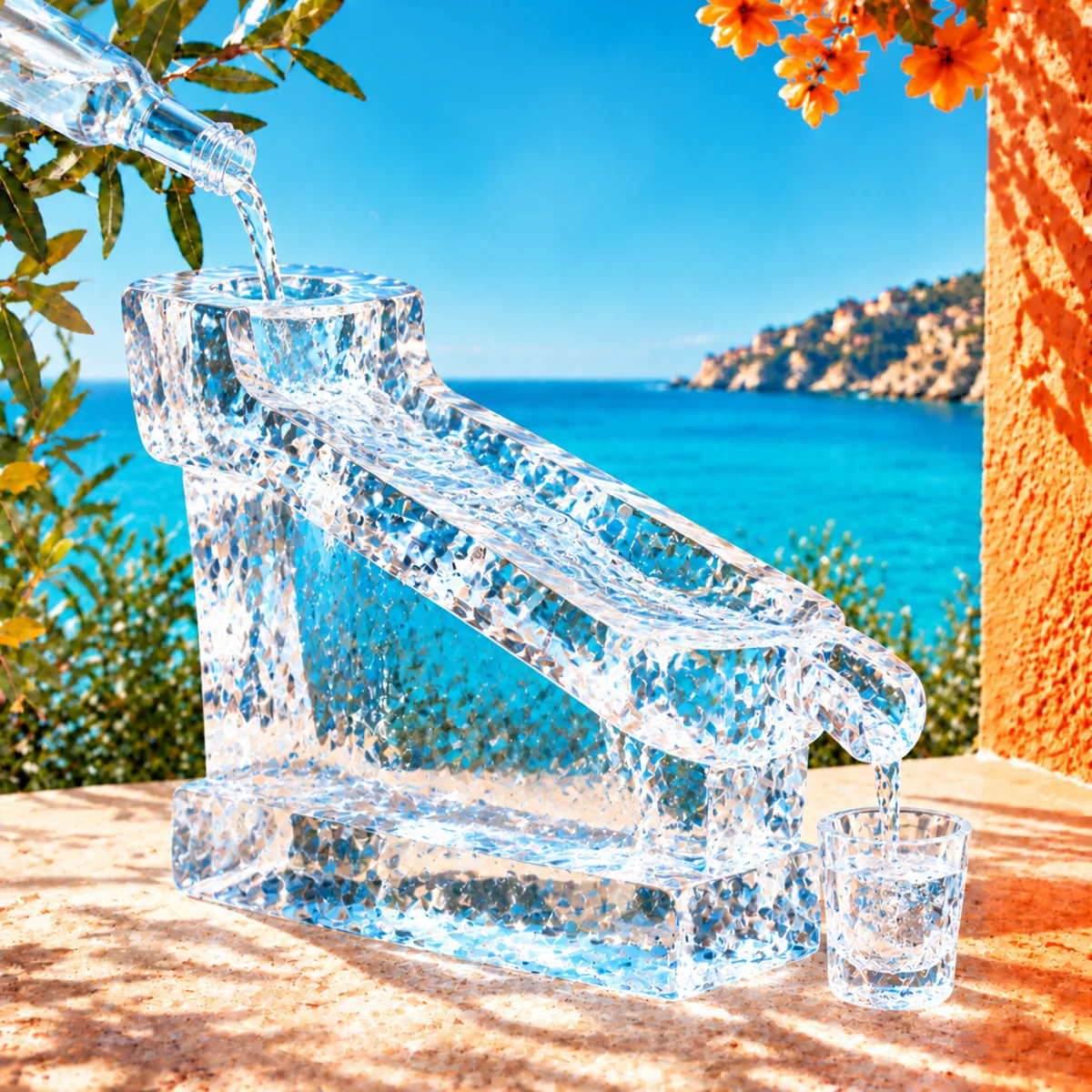 Luge à vodka sculptée dans la glace